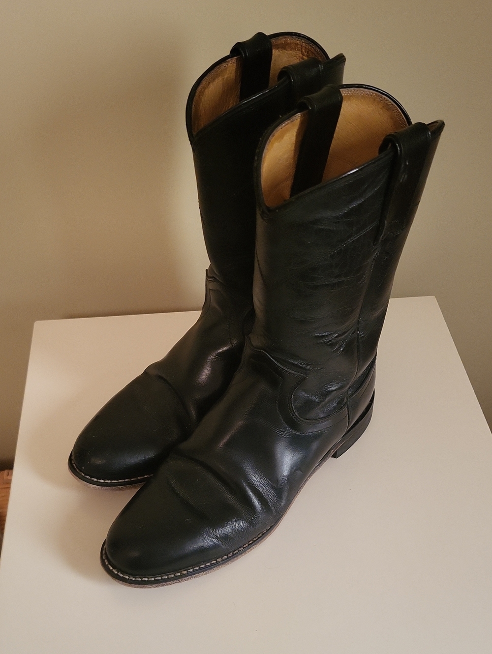 Justin Black Leather Heeled Western Boots
